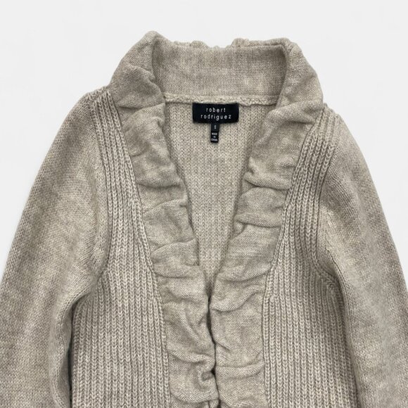 Robert Rodriguez Women's Wool Alpaca Oatmeal Beige Ruffle Cardigan Sweater Small - Picture 8 of 12